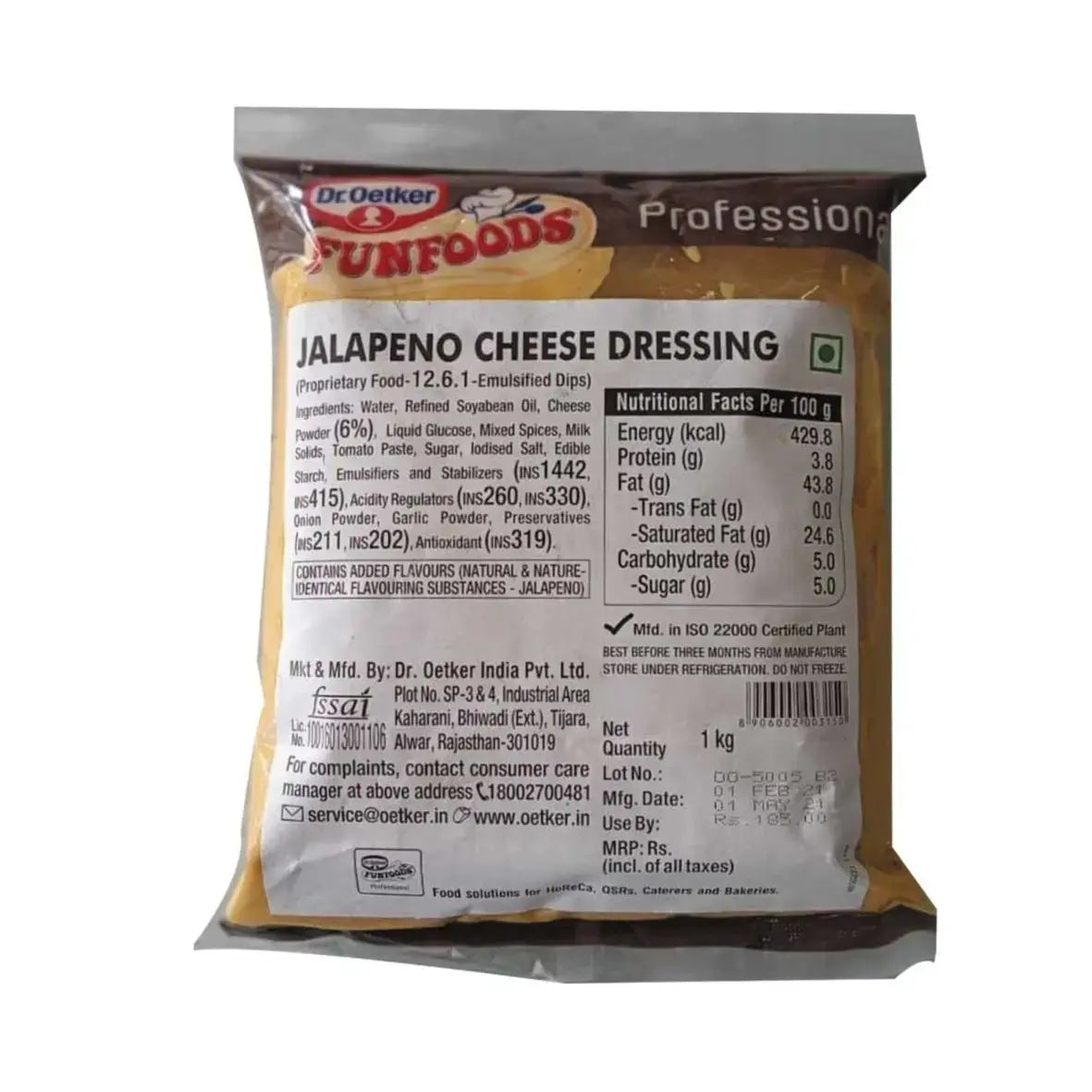Dr. Oetker Funfood Jalapeno Cheese Dressing – 1 kg | Spicy Creamy Dip & Sauce