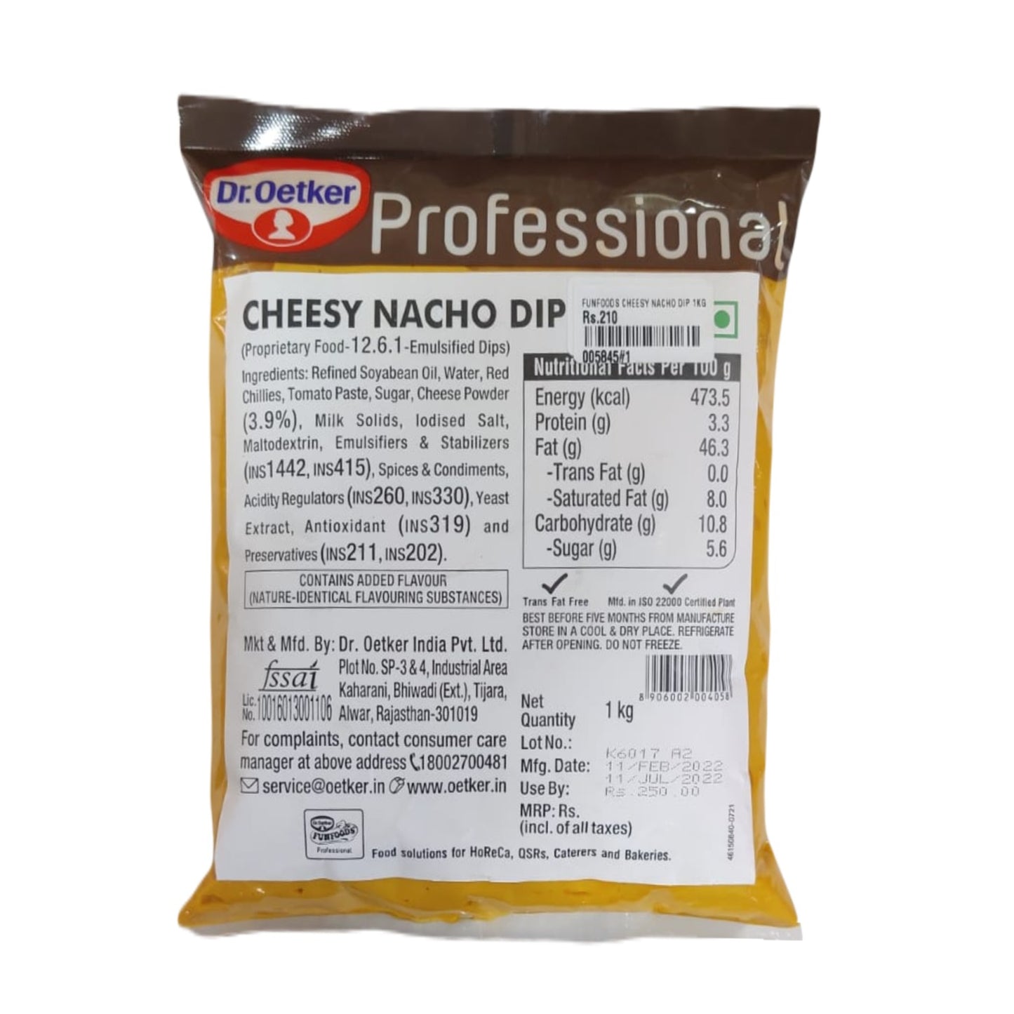 Dr. Oetker Funfoods Cheesy Nacho Dip – 1 kg | Creamy & Savoury Cheese Sauce