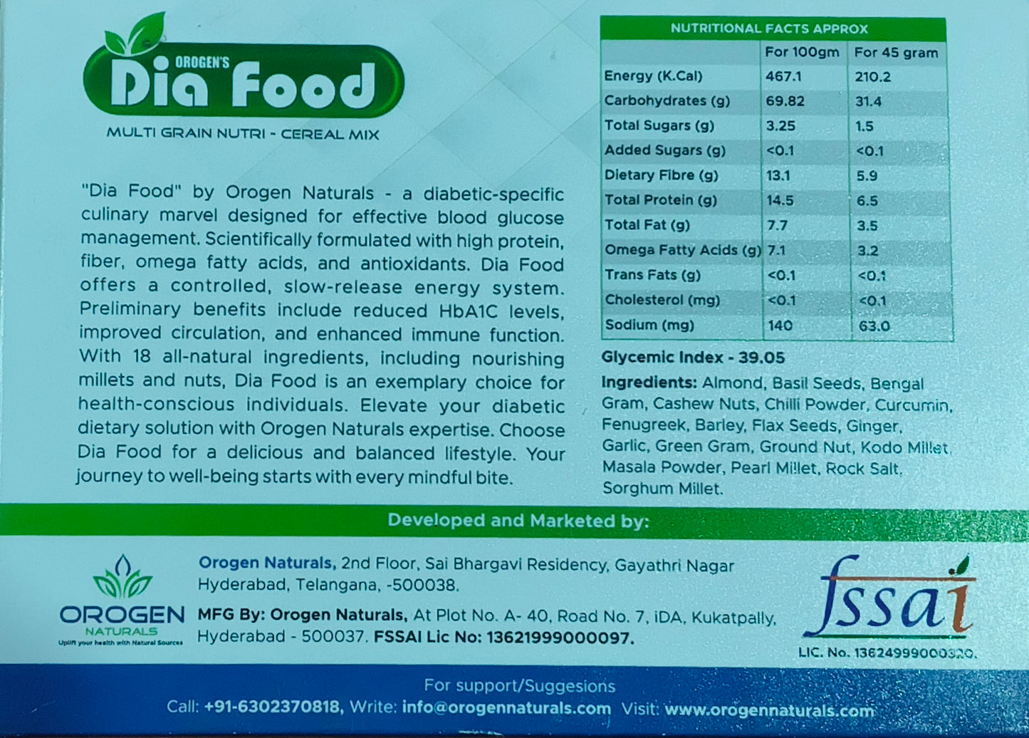 Dia Food – Multi Grain Nutri Cereal Mix | 45 g x 10 sachets |Net Weight 450 grams