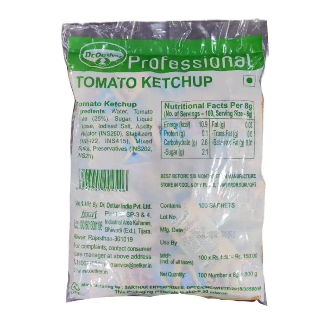 Dr. Oetker Funfoods Tomato Ketchup Sachets – 8 gm × 100 pcs | Convenient Single-Serve Ketchup