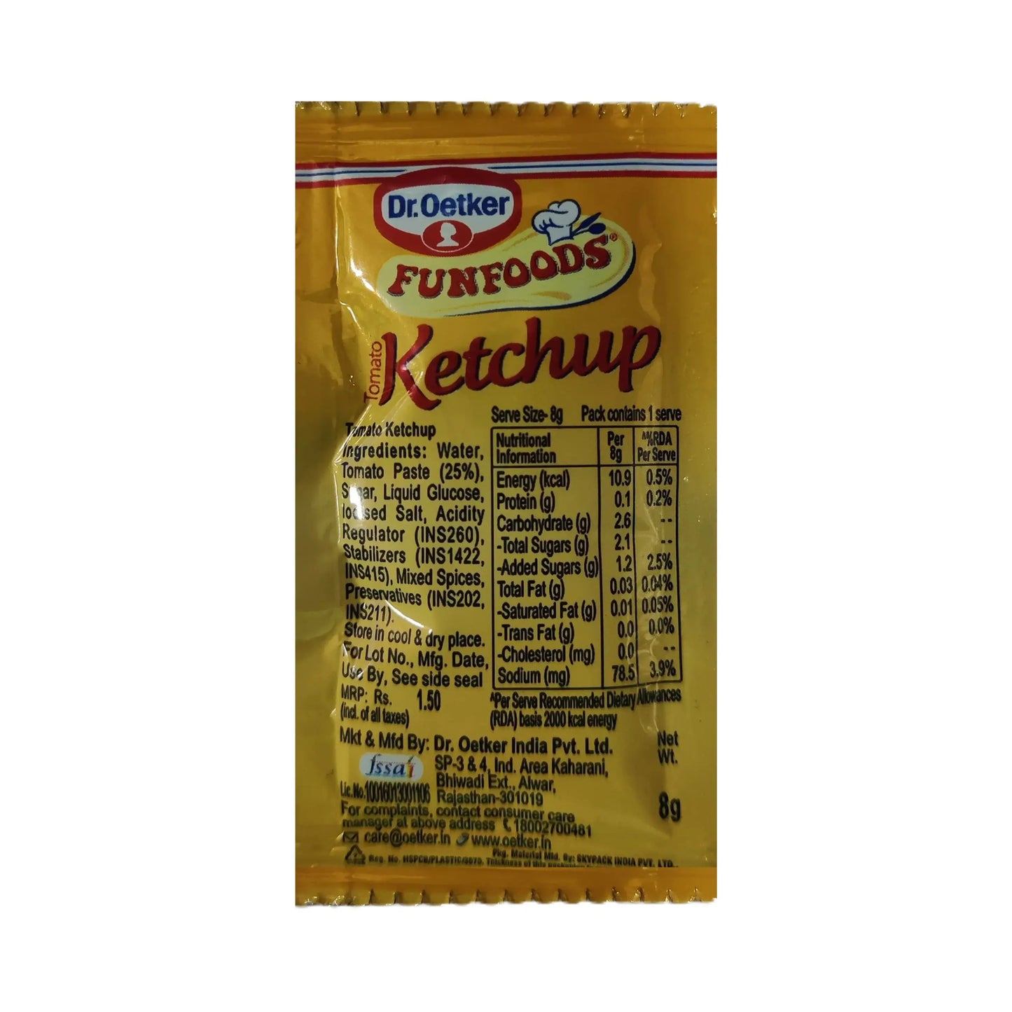 Dr. Oetker Funfoods Tomato Ketchup Sachets – 8 gm × 100 pcs | Convenient Single-Serve Ketchup