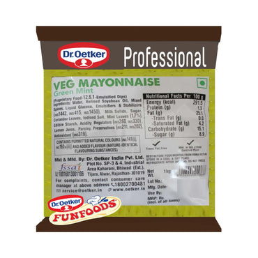 Dr. Oetker Funfoods Veg Mayonnaise Green Mint 1 kg – Creamy Mint Flavour Dip & Spread
