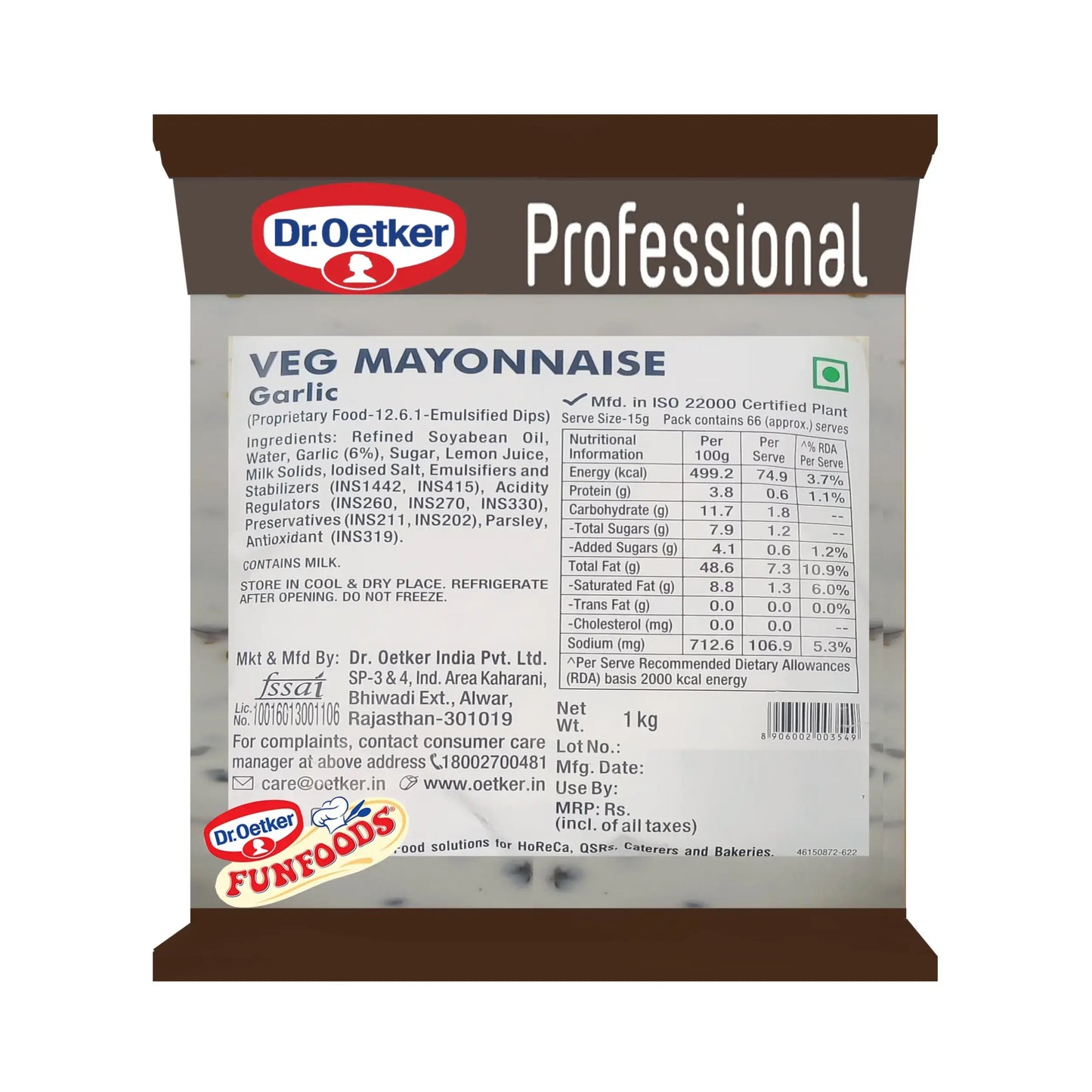 Dr. Oetker Veg Mayonnaise Garlic – 1 kg | Creamy Garlic Flavour Dip & Spread