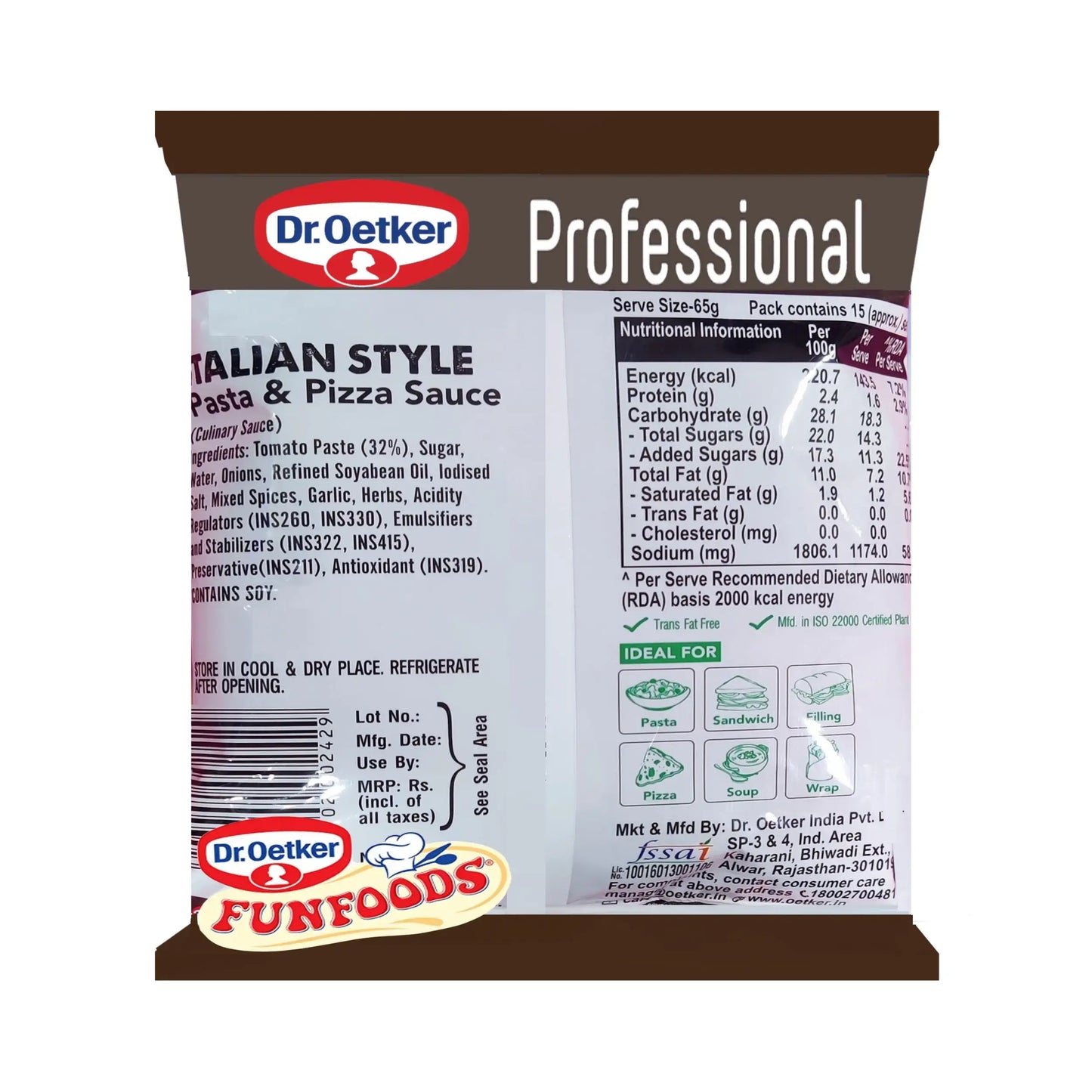 Dr. Oetker Funfoods Italian Style Pasta & Pizza Sauce – 1 kg | Classic Tomato Herb Sauce