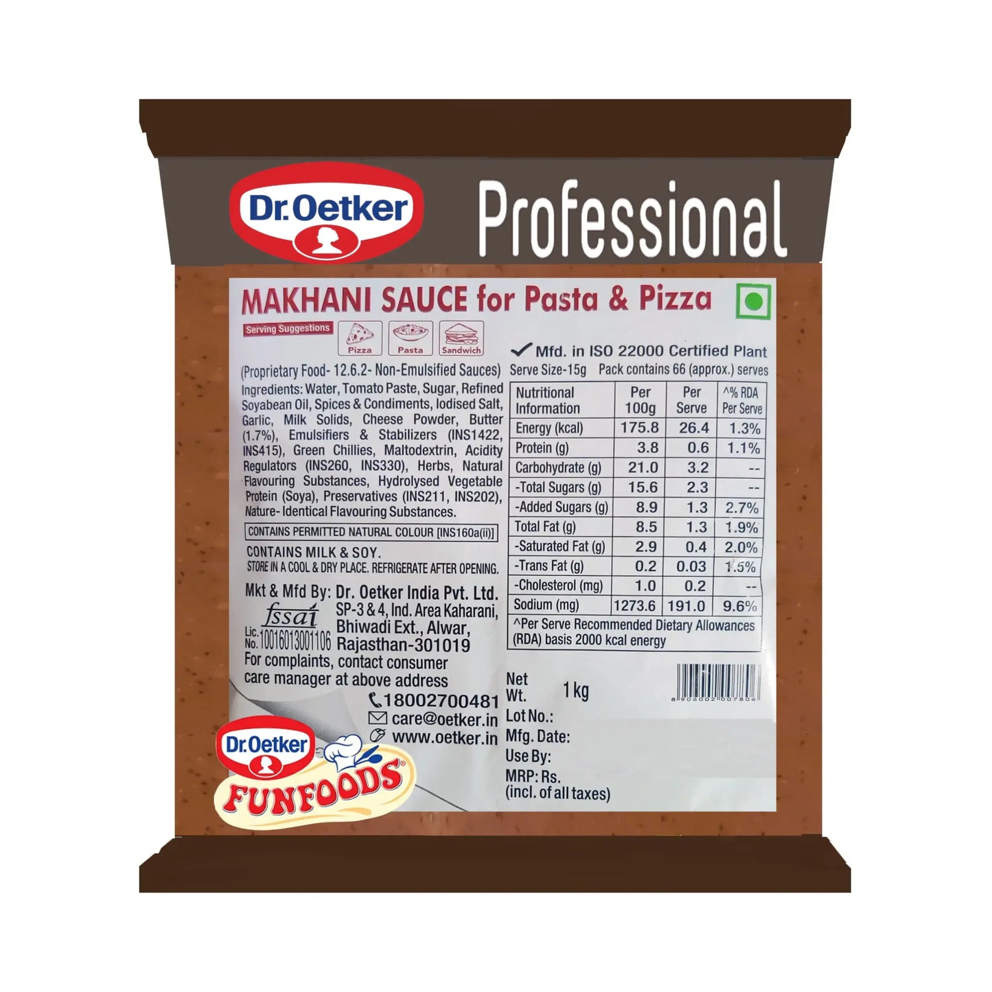 Dr. Oetker Funfoods Makhani Sauce – 1 kg | Creamy Tomato & Butter Indian Fusion Sauce