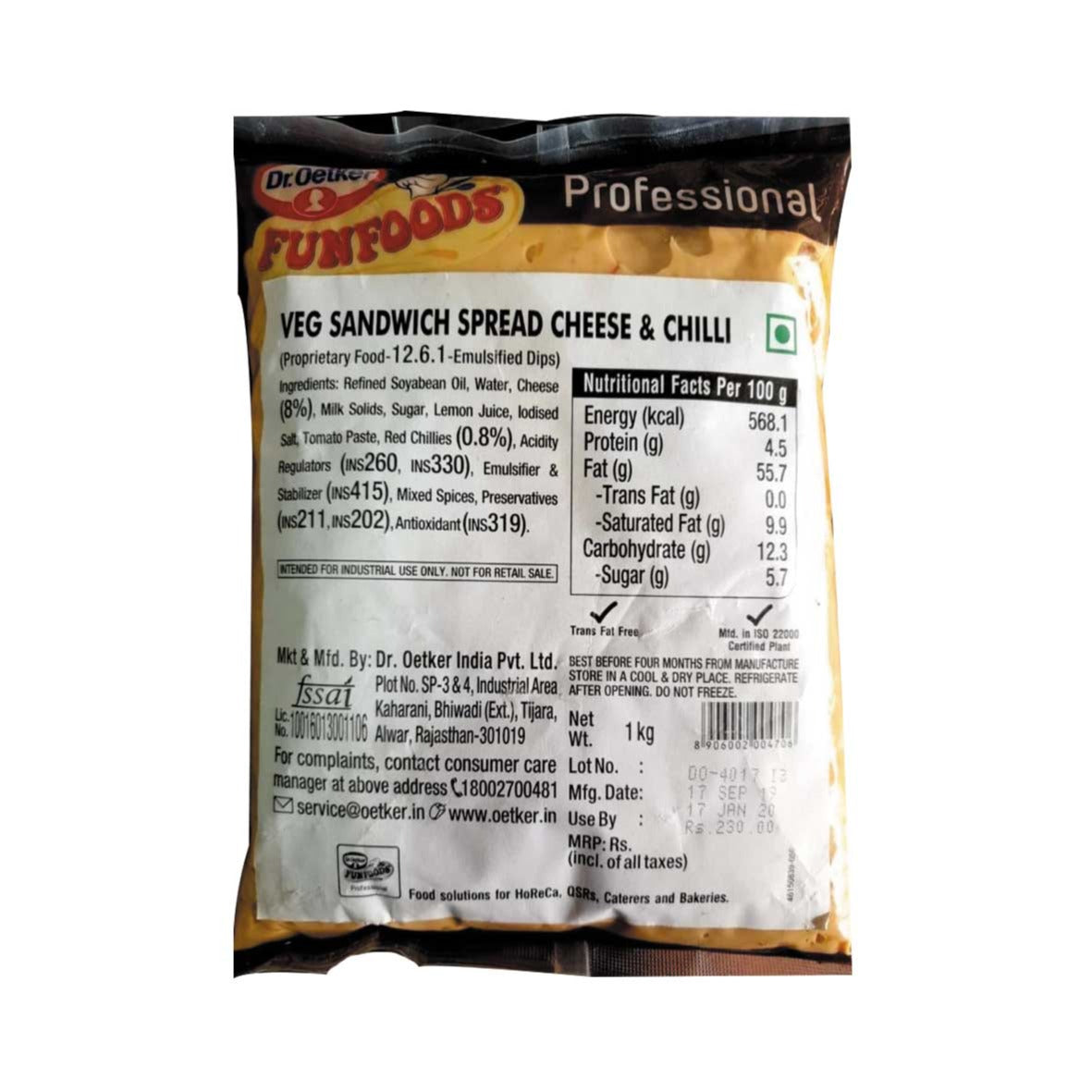 Dr. Oetker Veg Sandwich Spread Cheese & Chilli – 1 kg | Creamy Spicy Spread