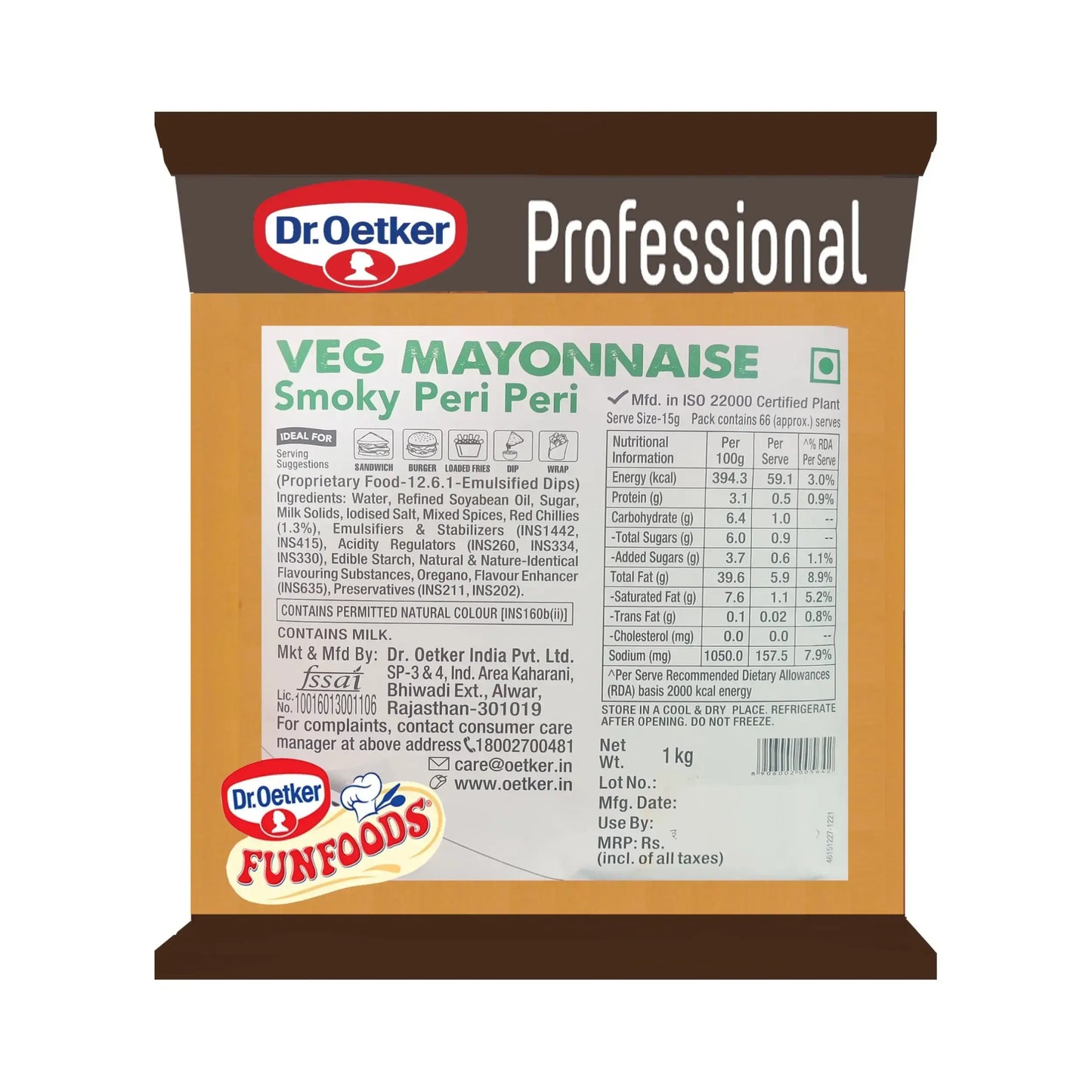 Dr. Oetker Veg Mayonnaise Smoky Peri-Peri 1 kg – Spicy Creamy Dip & Spread